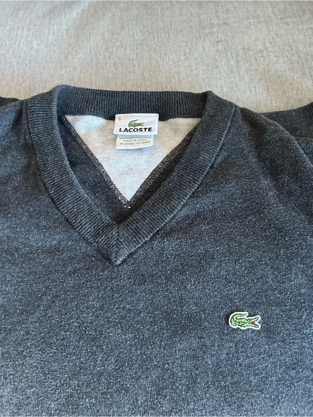 Lacoste Men's V-Neck Sweater Vest in Charcoal Gray L